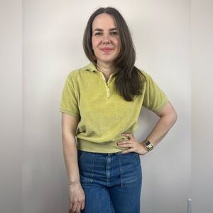 Vintage Lime Green Short-Sleeve Cropped Zip Polo